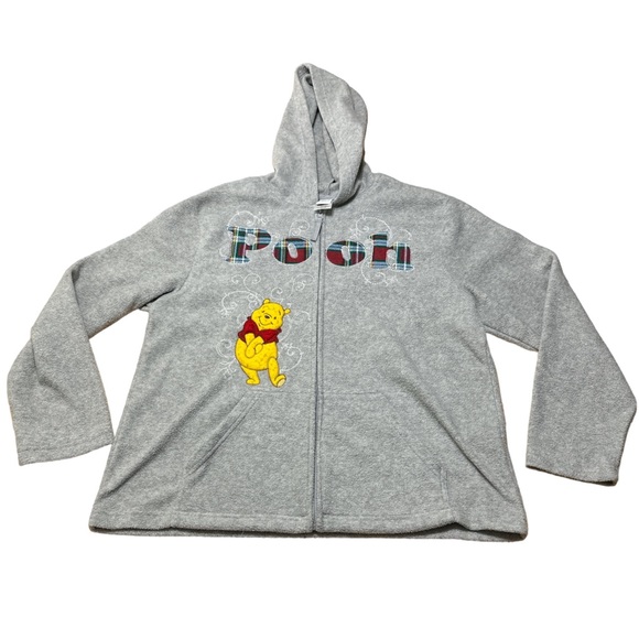 Disney Sweaters - Disney Winnie the Pooh logo animation character women’s large grey full zip